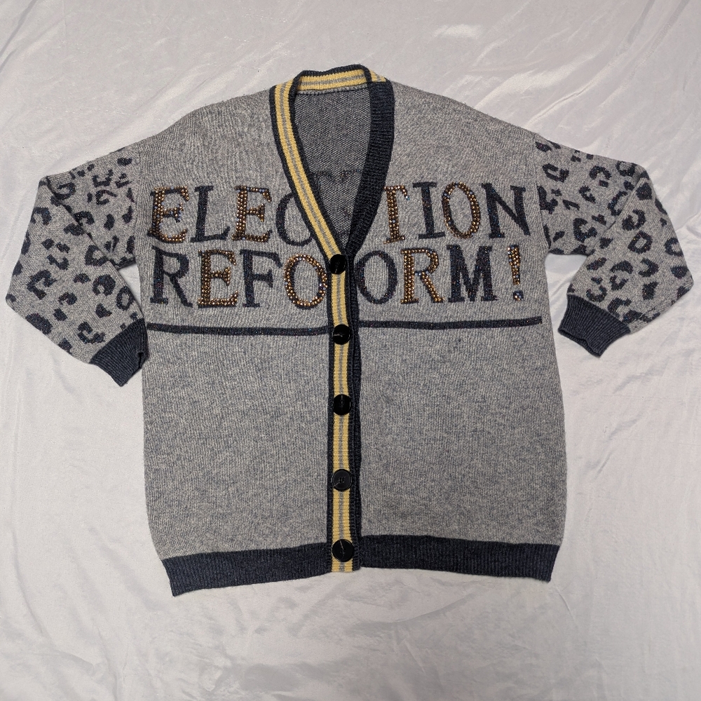 Election Reform Preppy Button‎ Front Heavyweight V-neck Cardigan Aprox XL READ